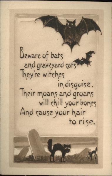 Bats and Black Cats in Graveyard Halloween