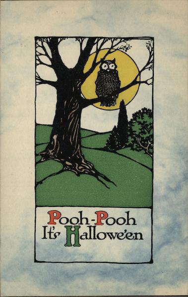Owl in Tree Under Full Moon Halloween