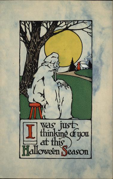 Goblin Sitting Under Tree Staring at Full Moon Halloween