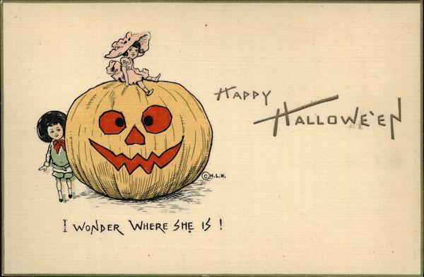 Two Children and Jack O'Lantern Halloween