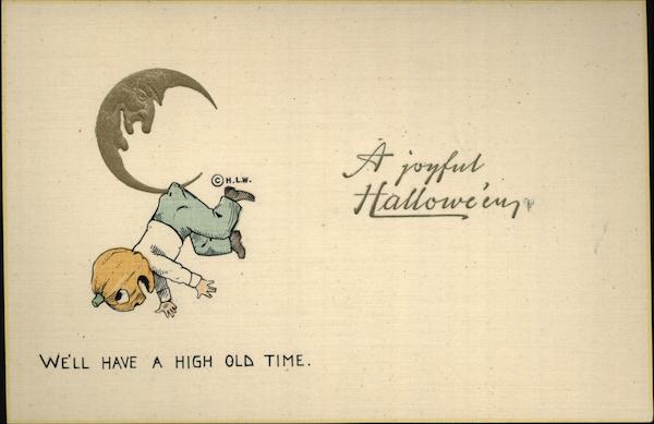 Jack O'Lantern Hanging from Crescent Moon Halloween