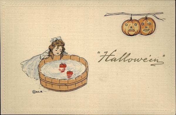 Girl Bobbing for Apples Halloween