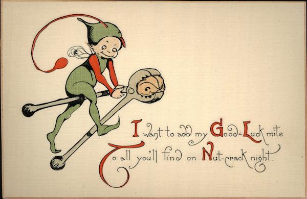 Goblin Using Nutcracker to Crack Walnut Halloween