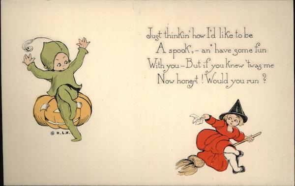 Child Goblin and Young Witch in Red Halloween