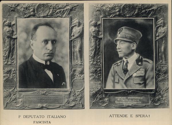 1921 Mussolini & Gabriele D'Annunzio Double Postcard Italy