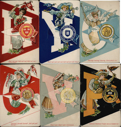 Complete Set of 6: Ivy League College Girls Postcard