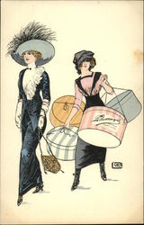 Women with Hat Boxes Series 47 Artist Signed Postcard Postcard Postcard