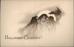 Three Witches Under Full Moon Halloween Postcard Postcard Postcard