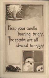 Candle Burning to Scare Ghosts Peering Through Window Postcard