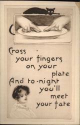 Fingers Crossed on Plate to Wish for Fate Postcard