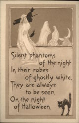 Ghosts, Flying Witch and Black Cat Postcard