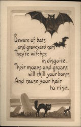 Bats and Black Cats in Graveyard Postcard