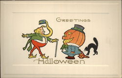 Jack O'Lantern in Suit Greeting Bearded Man Halloween Postcard Postcard Postcard