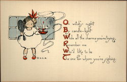 Girl Looking In Reflection of Window in Mirror Postcard