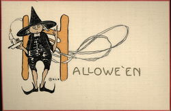 Halloween Witch with Candlestick Postcard