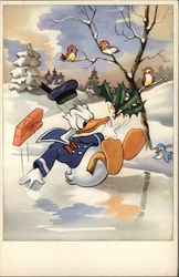 Rare Belgian Donald Duck Falling on Ice Postcard
