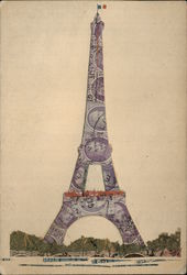 Eiffel Tower Made of Cut Up French, Belgian Stamps Ephemera