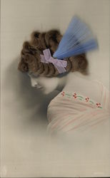 Beautiful Woman, Real Hair, Art Deco Postcard