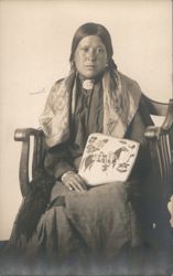 Native American Woman Embroidery Studio Portrait Postcard
