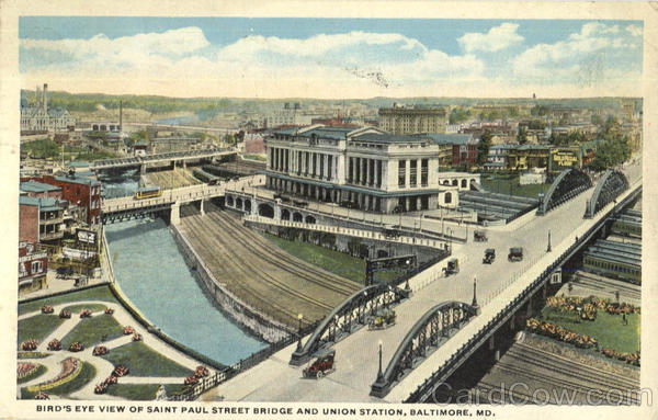 Bird's Eye View Of Saint Paul Street Bridge And Union Station Baltimore Maryland