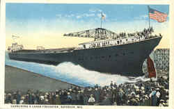 Launching A Large Freighter Superior, WI Postcard Postcard