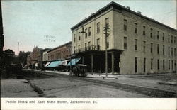 Pacific Hotel and East State Street Jacksonville, IL Postcard Postcard Postcard