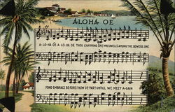 Aloha Oe Music and Lyrics with Palm Trees Hawaii Postcard Postcard Postcard