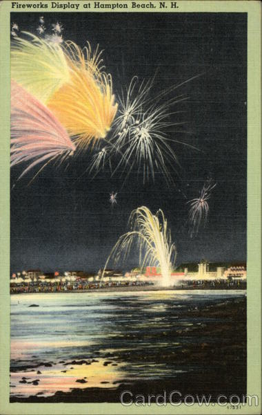 Illustration of Fireworks Over Water at Hampton Beach, New Hampshire