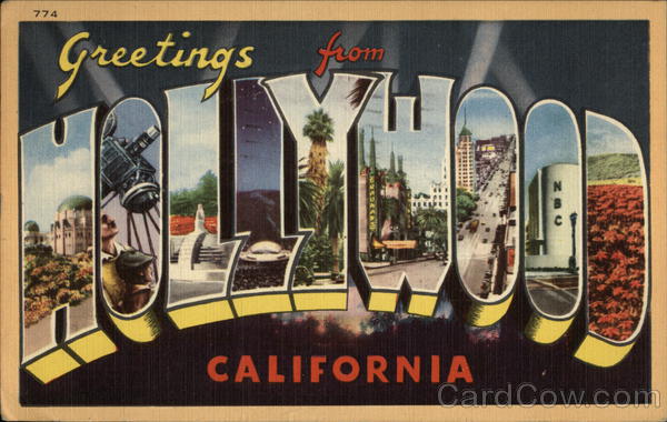 Greetings From, Images of Town in Letters Hollywood California