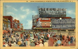 Crowd on Boardwalk, Showing Steel Pier Postcard