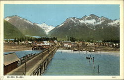 Mountains, Town, Water and Pier Postcard