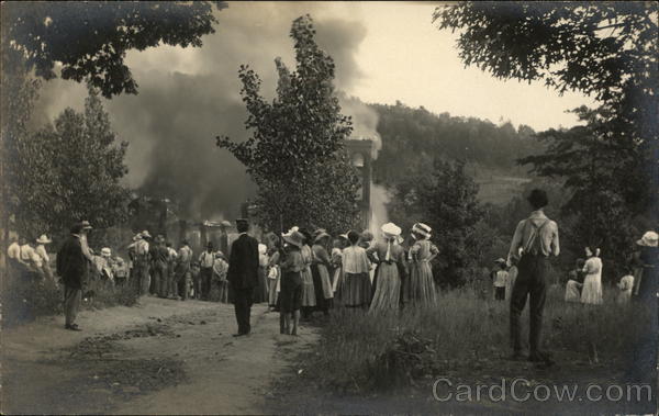 Group of People watching a Building on Fire Disasters