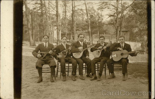 Group of 5 Men with Stringed Instruments Music