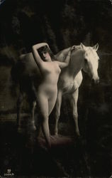 Nude Woman Posing with Horse Postcard