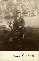Postman or Train Conductor and his Dog in 1914 Postcard