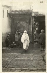 Woman in White Burqa Walking on Brick Street Algeria Africa Postcard Postcard Postcard