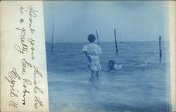 Two Children Out Swimming Postcard