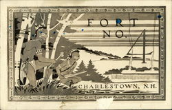 Art of Native Americans Watching Fort No. 4 in Charlestown, NH Postcard