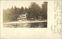 House on Waterfront with Pine Trees Postcard