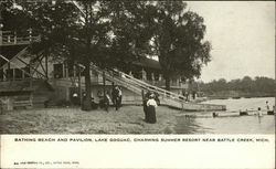 Bathing Beach and Pavilion, Lake Goguac, Charming Summer Resort Battle Creek, MI Postcard Postcard Postcard