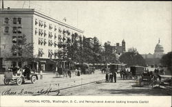 National Hotel and Pennsylvania Avenue looking towards Capitol Postcard