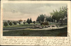 Soldier's Monument and Southern Pacific Depot Postcard