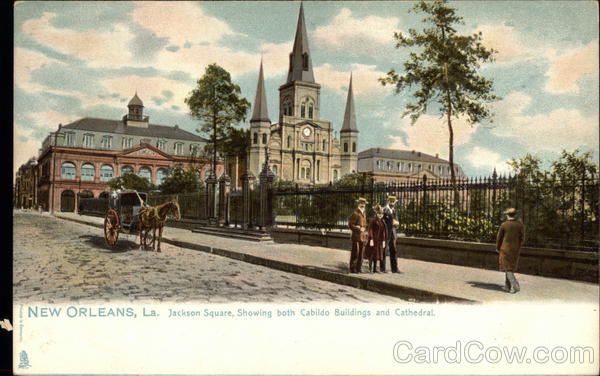 Jackson Square showing Cabildo Buildings and Cathedral New Orleans Louisiana
