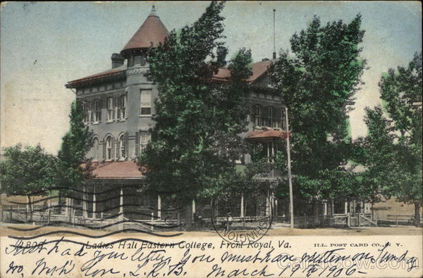Ladies Hall, Eastern College Front Royal, VA Postcard