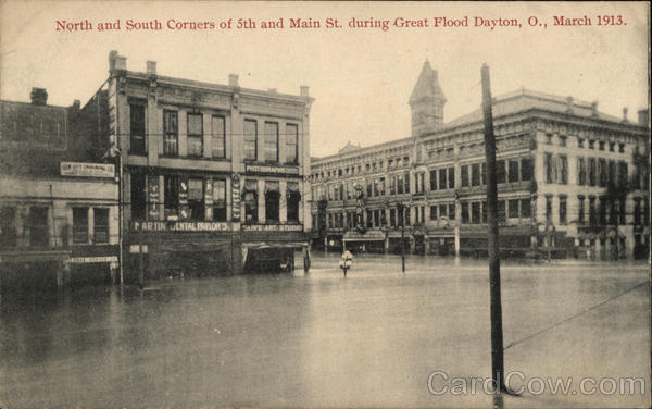 North and South Corners of 5th and Main St. During Great Flood, March 1913 Dayton Ohio