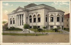 N. O. Public Library, St. Charles Avenue Postcard