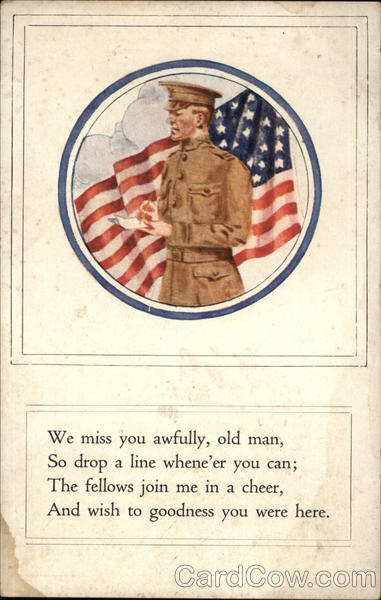 USA Flag in the Background and a Soldier Writing a Letter