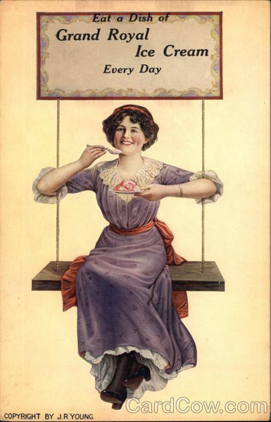 Woman on a Swing Eating Grand Royal Ice Cream Advertising