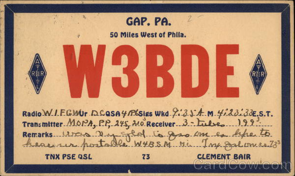 W3BDE - Gap, PA. 50 Miles West of Phila. QSL & Ham Radio