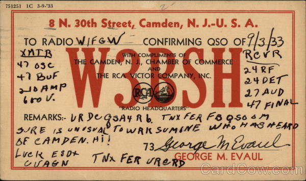 W3BSH - Camden, NJ QSL & Ham Radio